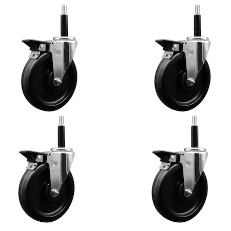 Service Caster 5'' Phenolic Swivel 3/4'' Expanding Stem Caster Set with Brake, 4PK SCC-EX20S615-PHR-PLB-34-4